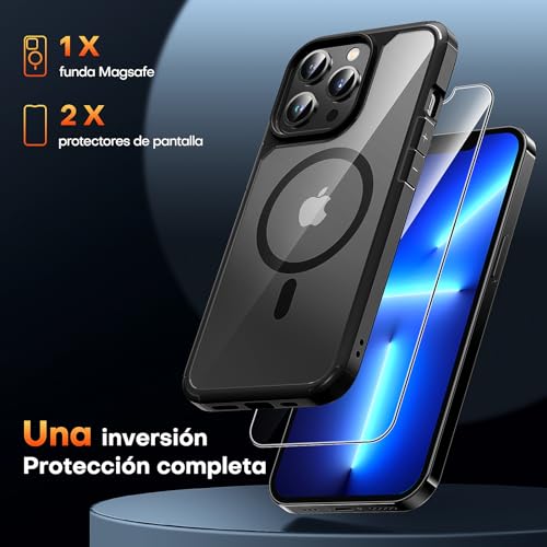 TAURI 3 in 1 Magnetic for iPhone 13 Pro Case, with 2X HD Screen Protector, 10 FT Drop Protection, Compatible with Magsafe Case for iPhone 13 Pro Phone Case 6.1 inch - Black - color: B-Magnetic Black