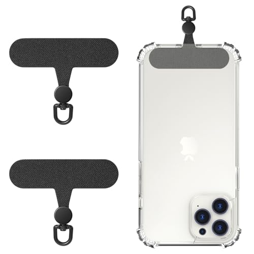 MoKo 2 Pack Phone Tether Tab, Rotatable 360° Phone Lanyard Patch, Polyester Phone Strap Replacement Part with Metal Frosted Ring, Universal Phone Strap Tabs for Most Full Coverage Phone Cases, Black - color: Black
