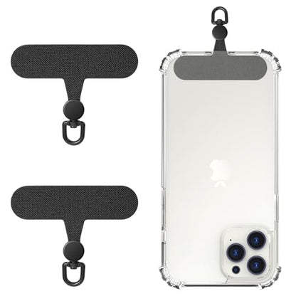 MoKo 2 Pack Phone Tether Tab, Rotatable 360° Phone Lanyard Patch, Polyester Phone Strap Replacement Part with Metal Frosted Ring, Universal Phone Strap Tabs for Most Full Coverage Phone Cases, Black - color: Black