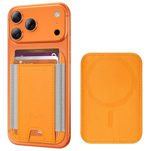 HiWe for MagSafe Wallet, 7 Cards Holder for Phone Case, RFID Blocking - color: Orange Wallet - Grey Band