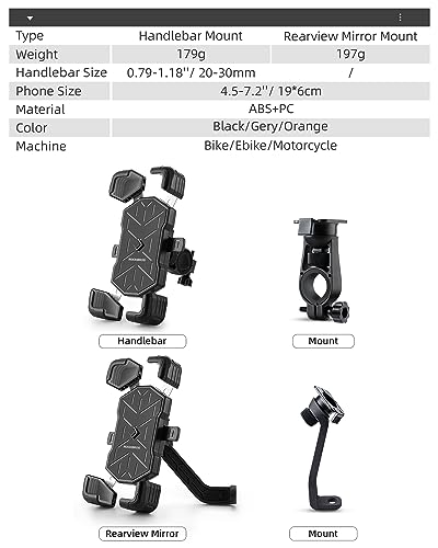 ROCKBROS Bike Phone Holder, Quick Release Handlebar Mount 360° Rotation - color: Black