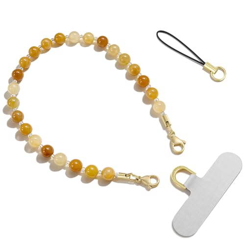 SURPHY Natural Stone Phone Charm, Beaded Phone Wrist Strap with Tether Tab - color: Aventurine Light Amber