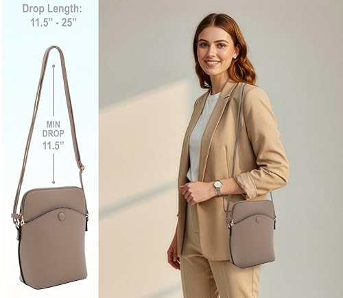 Small Crossbody Bag with Gold Hardware, Mini Shoulder Purse with Adjustable Strap - color: Taupe