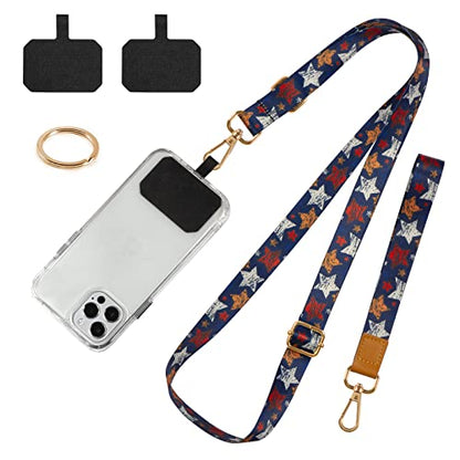 Phone Lanyards, Wrist Lanyards, Adjustable Neck Strap Stars - color: Bllue red