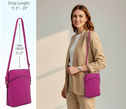 Small Crossbody Bag with Gold Hardware, Mini Shoulder Purse with Adjustable Strap - color: Fushia