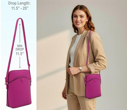 Small Crossbody Bag with Gold Hardware, Mini Shoulder Purse with Adjustable Strap - color: Fushia