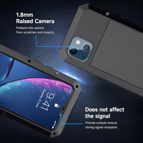 for iPhone 13 Case, 360 Full Body Protective Cover Heavy Duty Shockproof Tough Armour Aluminum Metal Case with Silicone Built-in Screen Protector for Apple iPhone 13 6.1 Inch - Black - color: Black
