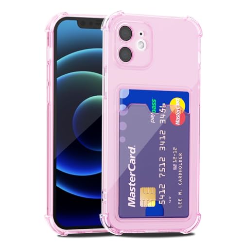LoeoeL for iPhone 12 Case Wallet, Purse for Women Thin Slim Clear Phone Case with Card Holder Credit Card Slot, Transparent Soft TPU Silicone Cover with Hard Camera Cover Protection, Light Pink - color: Light Pink, size: 12