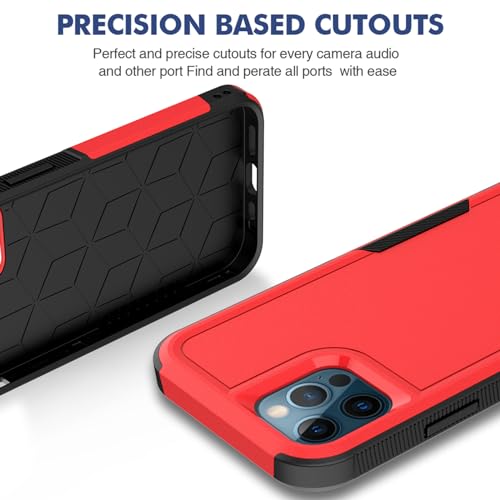 for iPhone 12 / iPhone 12 PRO Case: Dual Layer Protective Heavy Duty Cell Phone Case Shockproof Rugged Bumper Tough with Screen Protector - Military Grade Drop Tested for iPhone 12/12 PRO, Red - color: Red (PC) + Black (TPU)