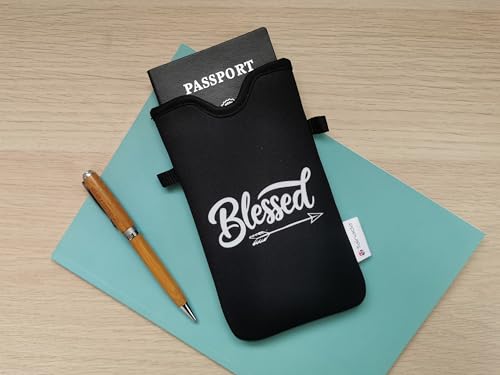 Tainada Neoprene Neck Cell Phone Sleeve Pouch w/Crossbody Strap (Blessed) | Small water-resistant shockproof lightweight cellphone pocket carrier holder with adjustable lanyard; Fits most smartphones - color: Blessed