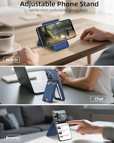 For Magsafe Wallet Stand, 6 Cards Holder, RFID Blocking | Strongest Magnetic Wallet for iPhone 17/16/15/14/13/12 Series, Magnetic Card Holder, ID Window, Vegan Leather, Navy Blue - color: Navy Blue