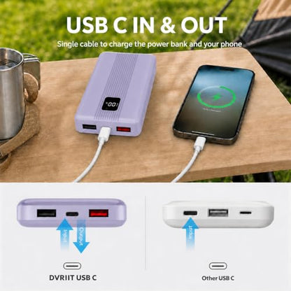 10000mAh Portable Charger with 4 Built-in Cables, 22.5W Fast Charging Power Bank, LED Display, Slim Travel Battery Pack for iPhone 17/16/15/14, Samsung Galaxy, iPad & More - color: Purple