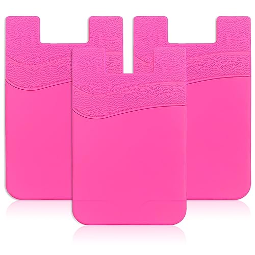 Senose Phone Wallet, 3 Pack Phone Card Holder Stick On Back of Cellphones - color: Rose Red*3