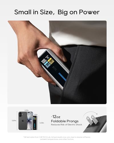 CUKTECH 65W Power Bank, 2-in-1 9000mAh Battery Pack with Built-in Wall Plug - color: 10 Fusion