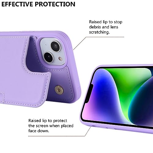 iCoverCase Compatible with iPhone 14 Case with Card Holder, Wallet Case for Women Men RFID Blocking PU Leather Protective Phone Case 6.1 Inch (Light Purple) - color: Light Purple