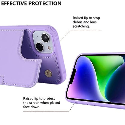iCoverCase Compatible with iPhone 14 Case with Card Holder, Wallet Case for Women Men RFID Blocking PU Leather Protective Phone Case 6.1 Inch (Light Purple) - color: Light Purple