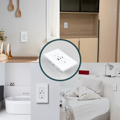 TOPELER 6.0A USB C Wall Outlet, 15A TR Receptacle with USB-C/A Port, 4 Pack - color: White, size: 15A