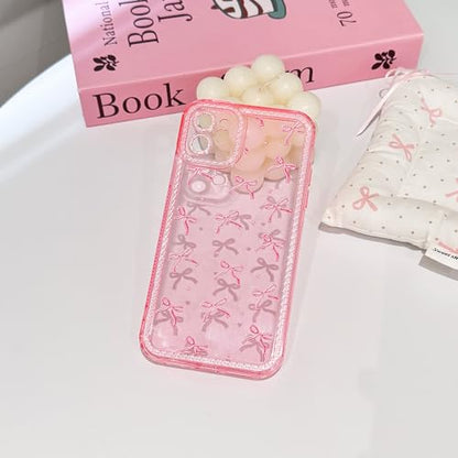 NITITOP Compatible with iPhone 12 Case Cute Clear Pink Glitter Bow Knot Design Shiny Star Sparkle Bling Diamond Girls Women Soft TPU Shockproof Protective Phone Cover - Large Bow Heart - color: Large Bow Heart, size: iPhone 12