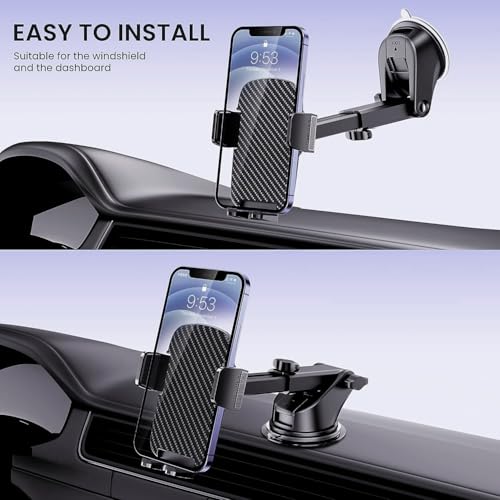 Qifutan Military-Grade Car Phone Holder - [Ultra Strong Suction] 3-in-1 Phone Mount for Dashboard, Windshield & Air Vent, Super Stable Universal Car Accessories for iPhone & All Smartphones