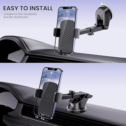 Qifutan Military-Grade Car Phone Holder - [Ultra Strong Suction] 3-in-1 Phone Mount for Dashboard, Windshield & Air Vent, Super Stable Universal Car Accessories for iPhone & All Smartphones