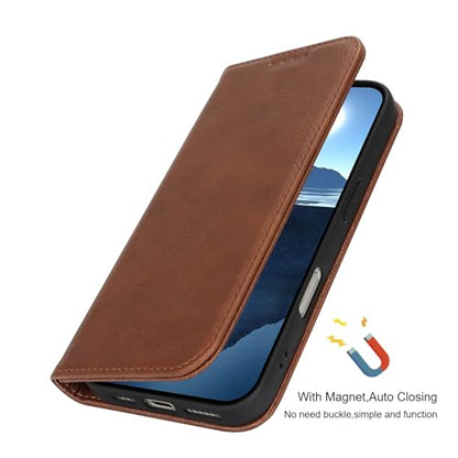 Wallet Case for iPhone 16,Premium PU Leather Flip Folio Case with Card Slot,Stand Holder and Magnetic Closure TPU Shockproof Interior Protective Case,6.1 Inch,Brown | Premium PU Leather, Flip Folio Purse Case, with Card Slot, Stand Holder,Magnetic Closure
