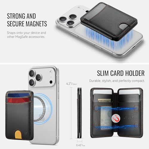 for Magsafe Wallet Magnetic RFID Blocking Card Holders, Black | Strong Magnet Phone Wallet , Compatible with Magsafe Phones and Cases, for iPhone 17/16/15/14/13/12/Pro/Max/Plus Series - color: Black