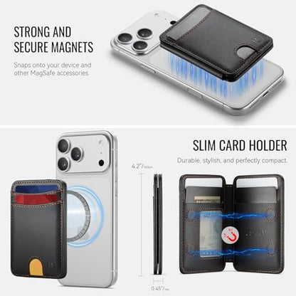 for Magsafe Wallet Magnetic RFID Blocking Card Holders, Black | Strong Magnet Phone Wallet , Compatible with Magsafe Phones and Cases, for iPhone 17/16/15/14/13/12/Pro/Max/Plus Series - color: Black