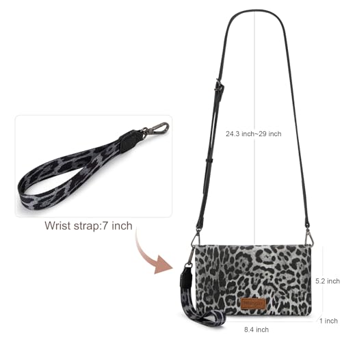 Wrangler Leopard Print Womens Wristlet Wallet RFID Blocking Bifold Clutch Credit Card Holder Purse with Crossbody Strap - color: B-leopard Black