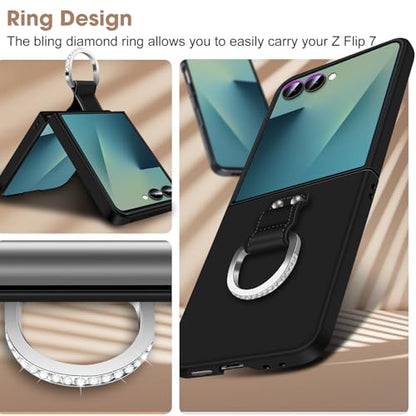 Z Flip 7 Case for Samsung Galaxy Z Flip7 5G, Ring Case for Women Silky Touch Slim Hard PC Matte Back Cover Ultra Thin Z Flip 7 Phone Case Anti-Scratch Protective Cases for Samsung Z Flip 7 5G (Black) - color: Black