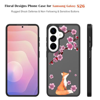 for Samsung Galaxy S26 5G Case: Cute Flowers Floral Design for Girls Women Slim Soft TPU Bumper Shockproof Cherry Blossom Silicone Cell Phone Cover (Lucky Fox) - color: Lucky Fox