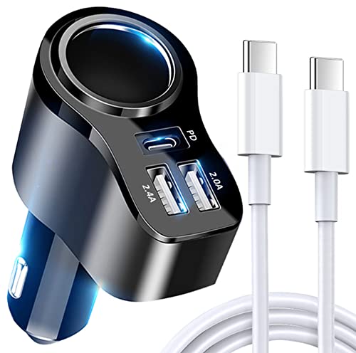 4 in 1 USB C Car Charger, 168W Multi USB Cigarette Lighter Adapter - color: PD3.0+ USB C-C Cable