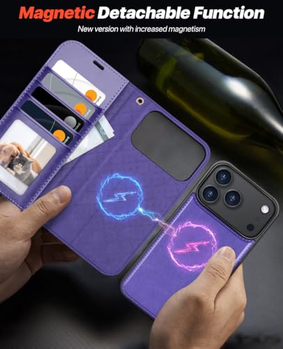 OCASE for iPhone 17 Pro Max Detachable Wallet Case with Card Holder, 2 in 1 PU Leather Flip Folio with RFID Blocking Stand Wrist Strap Shockproof Phone Cover 6.9 Inch 2025, Purple - color: Purple, size: iPhone 17 Pro Max