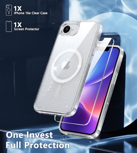 FNTCASE iPhone 17e/16e Case Magnetic Glitter | Sparkle Clear, Anti Yellowing Scratch-Resistant Transparent, Rugged Military Grade Protection Slim Cell Phone Cover - color: Clear Transparent