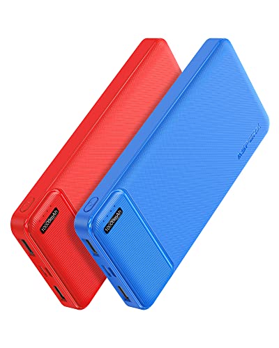 AsperX 2 Pack 10000mAh Portable Charger Dual USB Power Bank Battery Pack - color: Red+Blue