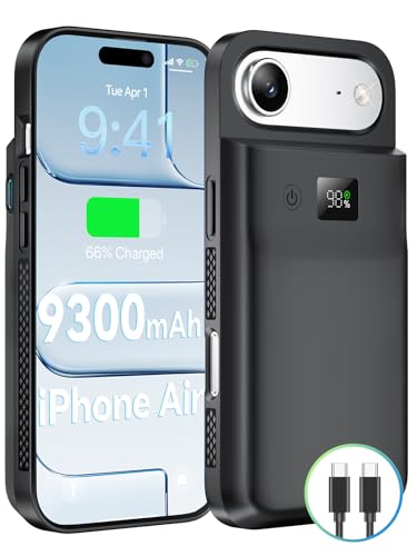 NEWDERY 9300mAh Battery Case for iPhone Air Fast Wireless Charging Case | Portable Protective Wireless,Support Carplay,6.5inch Rechargeable Battery Charger Cover,USB-C Port,Black - size: iPhone 17 Air-9300mAh