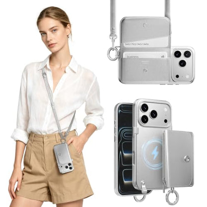 MAGEASY Pouch MagSafe Crossbody Wallet Phone Case for iPhone 18 Pro & 17 Pro, Removable Magnetic Wallet with Strap Adjustable, Shockproof Protection Purse Case, RFID Blocking (Silver) - color: Silver, size: iPhone 17/18 Pro