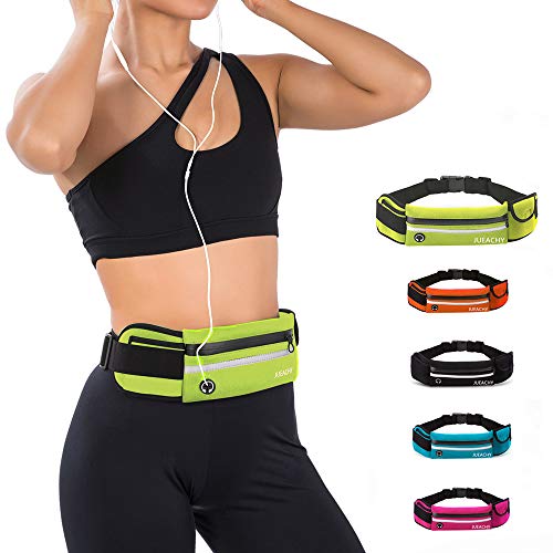 Jueachy Running Belts for Women Waterproof Fanny Pack Running Waist Pouch Phone holder Adjustable Sports Money Belt with Headphone Port - color: Green