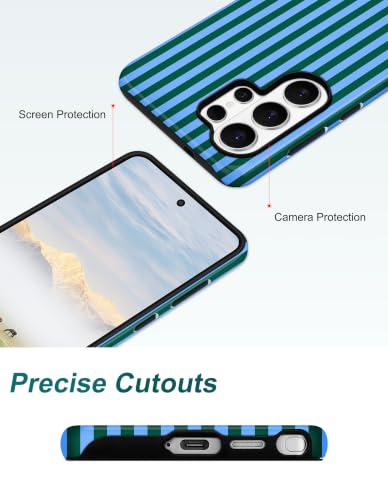 Magnetic Striped Phone Case for Samsung Galaxy A16 5G, Blue Green | Compatible with MagSafe, Cute Stripes Aesthetic Design, TPU and PC Protective Phone Cover for Women Men Girls Boys - color: Blue Green