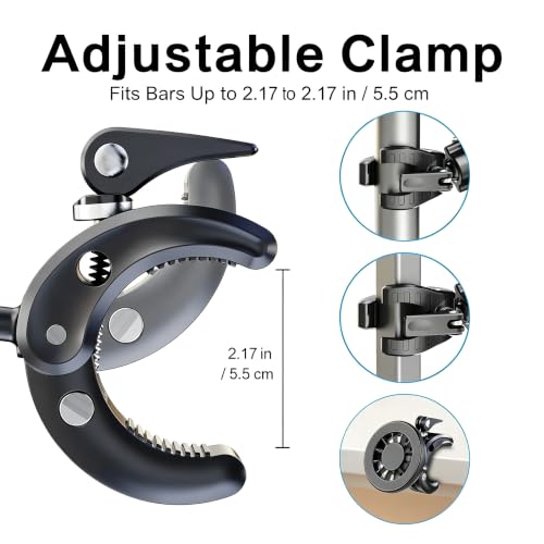 Magnetic Phone Holder Clamp Mount, 360° Adjustable Phone Mount for Treadmill, Golf Cart, Stroller, Shopping Cart & Exercise Equipment, MagSafe Compatible Smartphone Holder for iPhone and Android