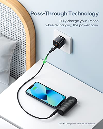 Kuulaa Portable Phone Charger Portable 4500mAh Mini Power Bank for iPhone Cute Battery Pack Backup Charger Travel Compatible with iPhone 14/13/12/11/XS/XR/Airpods (Black-A) - color: Black-A