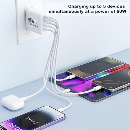 60W USB C Charger Block, Versatile iPhone Charger, White (1 Pack) - color: White