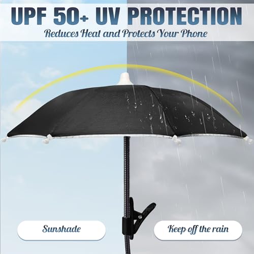 Phone Umbrella for Sun, Clip-On Phone Sun Shade, Universal Fit - color: Black