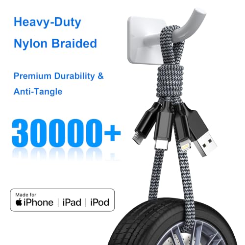 Multi Charging Cable 6FT 2Pack 3 in 1 Long Apple MFi Certified Cable - color: Grey/Silver-4ft-3Pack, size: 6ft