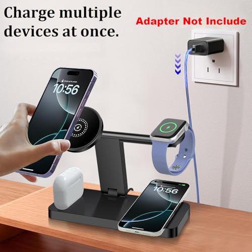 25W Magnetic Wireless Charging Stand 4 in 1 Wireless Charging Station for Mag-Safe,iPhone 17 Pro Max/17 Air/16 Pro/16 Plus/15/14/13/12 mini,AirPod Pro,Apple Watch