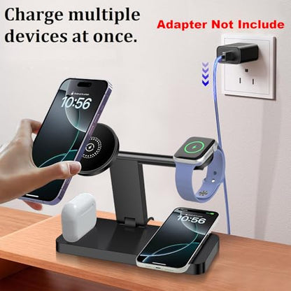 25W Magnetic Wireless Charging Stand 4 in 1 Wireless Charging Station for Mag-Safe,iPhone 17 Pro Max/17 Air/16 Pro/16 Plus/15/14/13/12 mini,AirPod Pro,Apple Watch