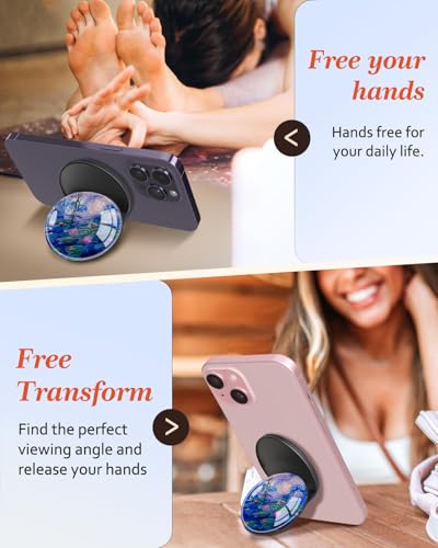 Magnetic Phone Grip, Cute Finger Grip Phone Stand, Water Lily - color: Water Lily