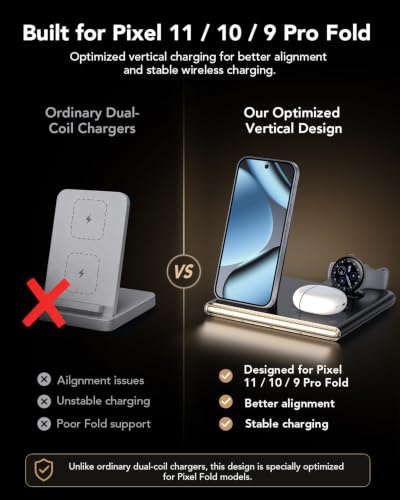3 in 1 Wireless Foldable Charging Station for Google Pixel Watch 5 4 - color: Black