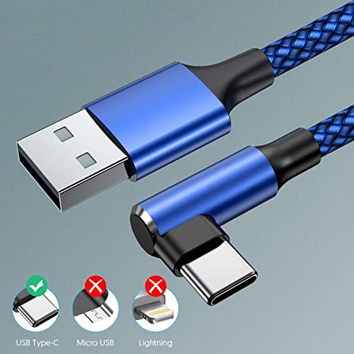 USB C Cable 90 Degree [3 Pack 10FT], USB A to USB C Right Angle Nylon Braided Fast Charging Cable for iPhone 16 Pro Max/16Pro/16Plus/16/15 Pro Max, Samsung Galaxy S24 Ultra/S24/S23 Ultra, iPad Air6