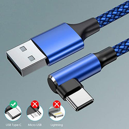 USB C Cable 90 Degree [3 Pack 10FT], USB A to USB C Right Angle Nylon Braided Fast Charging Cable for iPhone 16 Pro Max/16Pro/16Plus/16/15 Pro Max, Samsung Galaxy S24 Ultra/S24/S23 Ultra, iPad Air6