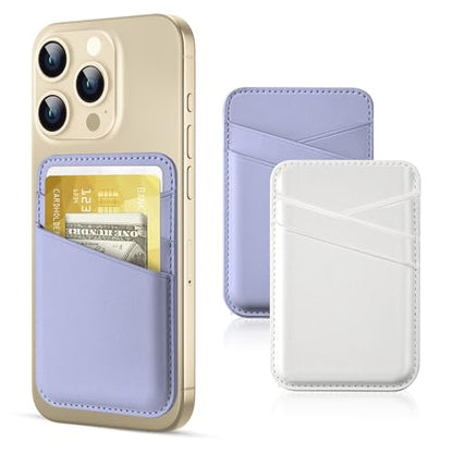 SHANSHUI Phone Wallet, 2 Pack Leather Business ID Credit Card Holder for Back of Phone Stick on Compatible with iPhone, Most Smartphones - White Purple - color: Purle + White